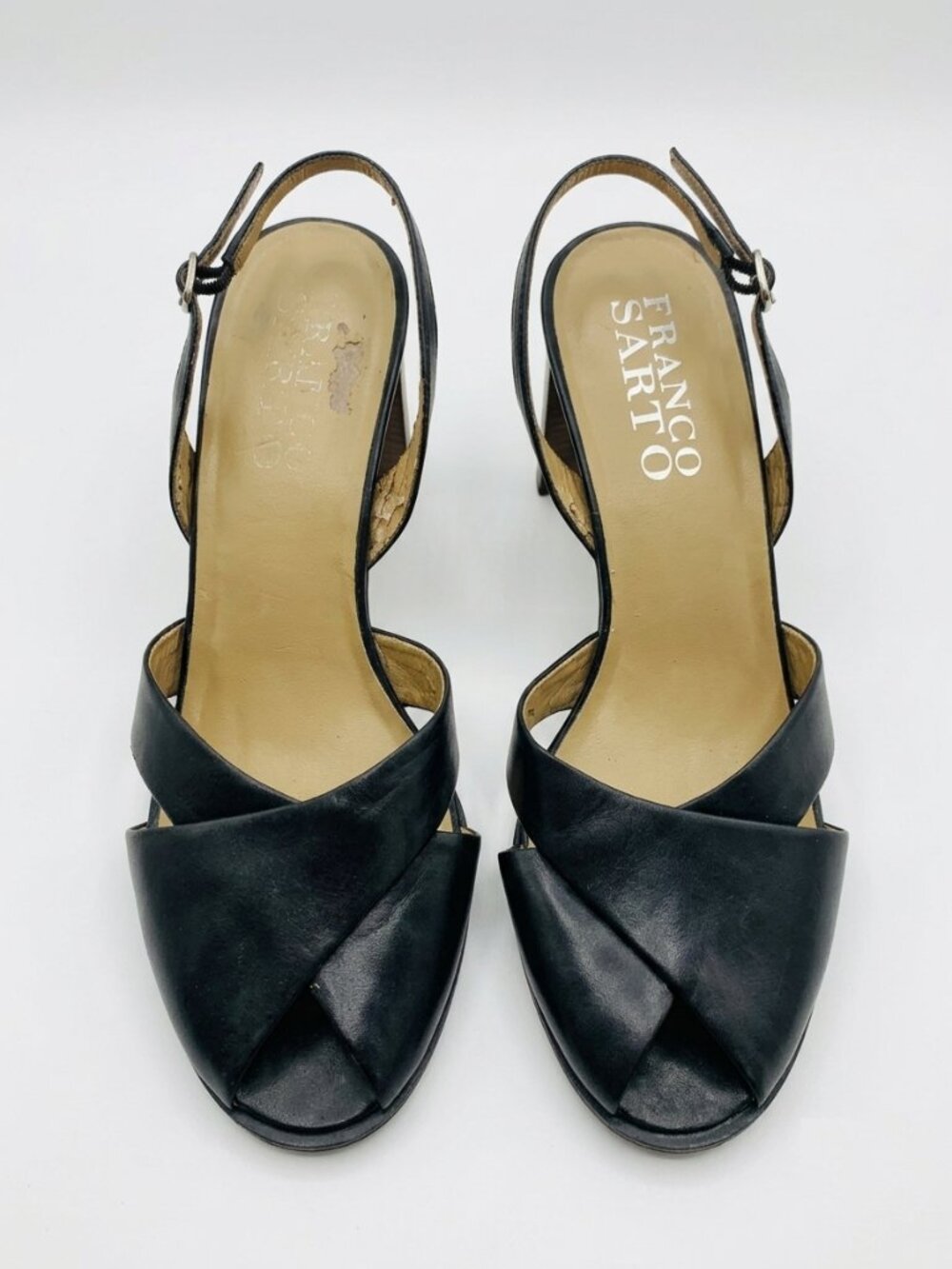 FRANCO SARTO -  Black Leather Criss-Cross Slingback Heels – Size 9N